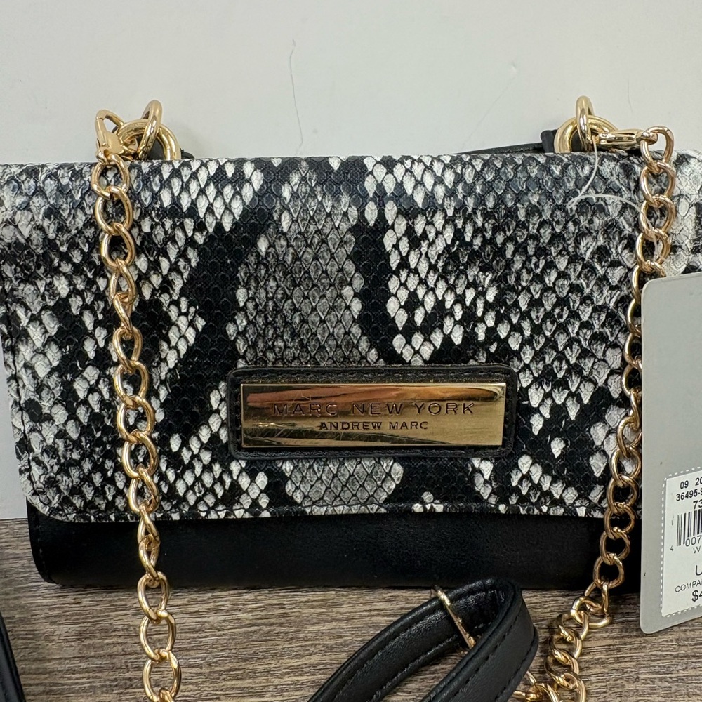 Marc New York by Andrew Marc Snakeskin Crossbody Bag – Black & White